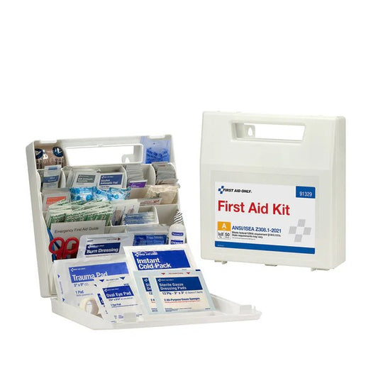 50 Person ANSI 2021 Class A, Plastic First Aid Kit with Dividers