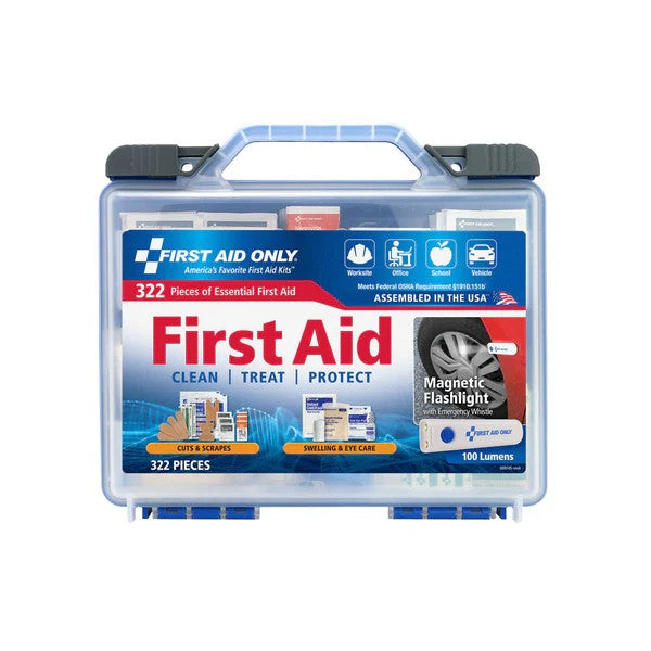First Aid Only 91414: Clear Cover Intermediate First Aid Kit, 322 Pieces, With Flashlight