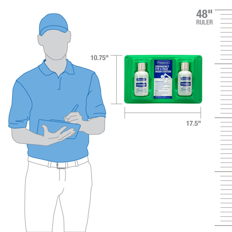 Male figure standing with arms crossed, blue shirt and cap, with a product image inset.