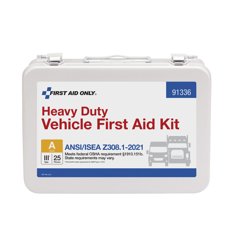 Heavy Duty Vehicle First Aid Kit in a white plastic case.