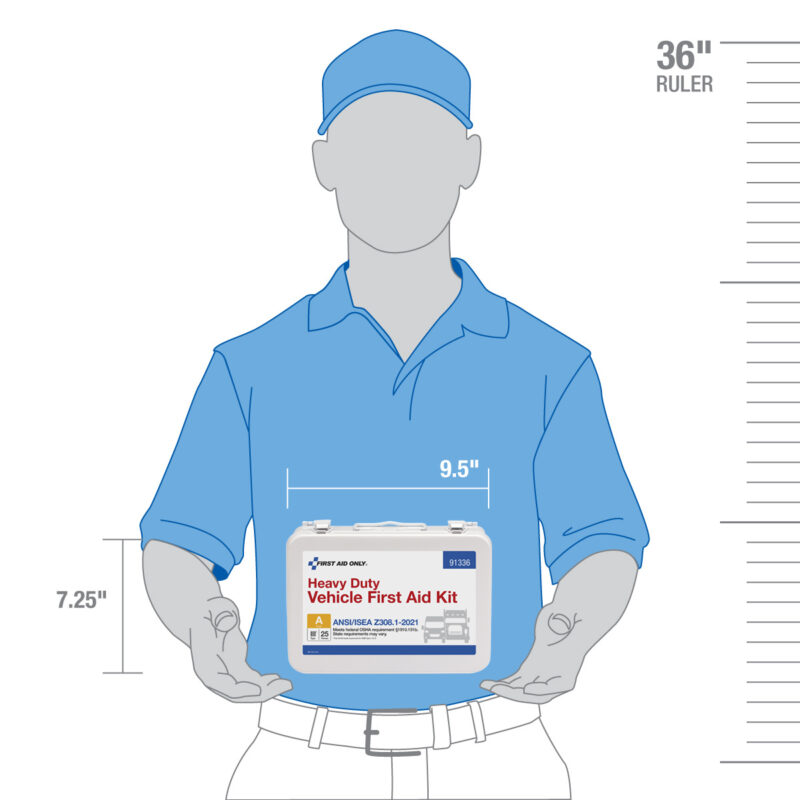 Illustration of a delivery person holding a box with a temperature label.