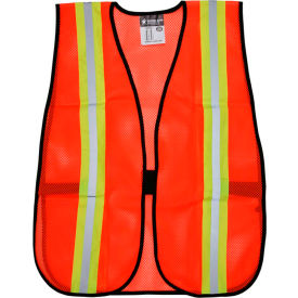 MCR Safety V201R Orange Safety Vest, Polyester, Side Straps, One Size, 2" Reflective Strips