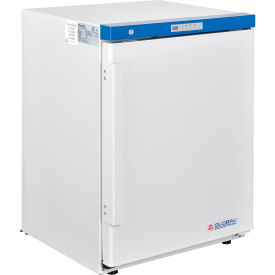 White laboratory refrigerator with blue accents.