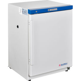 White laboratory refrigerator with blue top panel.