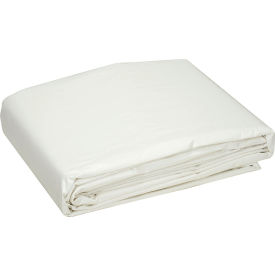 Folded white bed sheet on display.