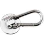 Metal carabiner with round base attachment.