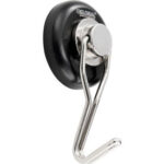 Metal wall hook with black base.
