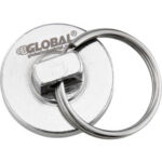 Metal key ring with circular base.