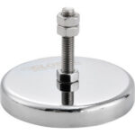 Metal leveling foot with bolt and nut.