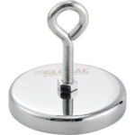 Metal hook magnet with circular base.