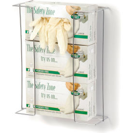 Glove boxes in wall-mounted metal holder.