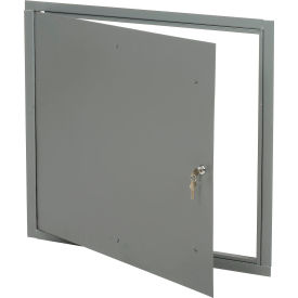 Gray metal access panel with key lock.