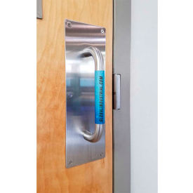 Metal door handle with antimicrobial coating.