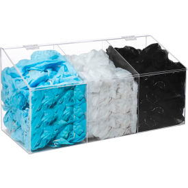 Box with blue, white, black gloves.