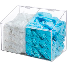 Clear box with white and blue gloves.