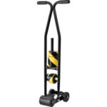Hand truck with yellow and black stripes.