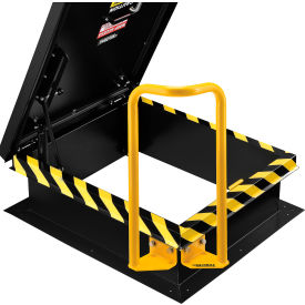 Roof hatch with yellow safety railing.