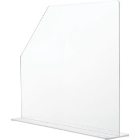 Clear acrylic sneeze guard on white background.