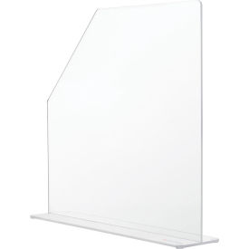 Clear acrylic sneeze guard with angled top.