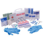 First aid kit with medical supplies.