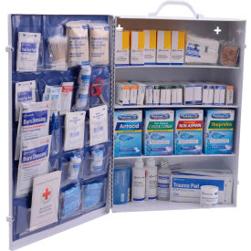 First aid cabinet with medical supplies.