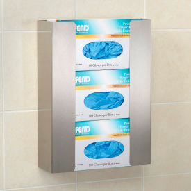 Wall-mounted disposable glove dispenser with gloves.