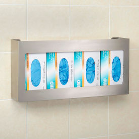 Wall-mounted glove box holder with gloves.