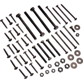Various screws, bolts, nuts, and washers arranged neatly.