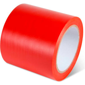 Red adhesive tape roll on white background.