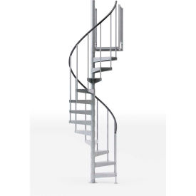 Metal spiral staircase against white background.