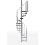 Silver spiral staircase on white background.