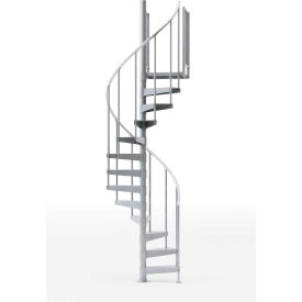 Silver spiral staircase on white background.