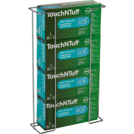 Boxed gloves in vertical wire dispenser.