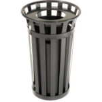 Global Industrial™ Outdoor Slatted Steel Trash Can With Flat Lid & Liner 24 Gallon Black