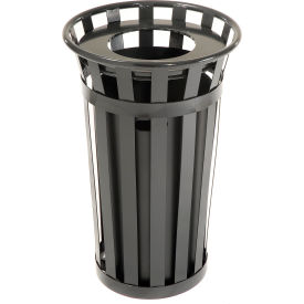 Global Industrial Outdoor Slatted Steel Trash Can With Flat Lid & Liner 24 Gallon Black