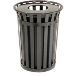 Global Industrial™ Outdoor Slatted Steel Trash Can With Flat Lid 36 Gallon Black