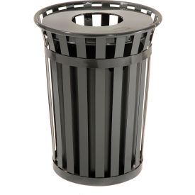 Global Industrial Outdoor Slatted Steel Trash Can With Flat Lid 36 Gallon Black