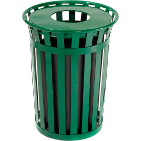 Global Industrial™ Outdoor Slatted Steel Trash Can With Flat Lid 36 Gallon Green
