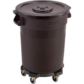 Global Industrial™ Plastic Trash Can with Lid & Dolly 20 Gallon Brown