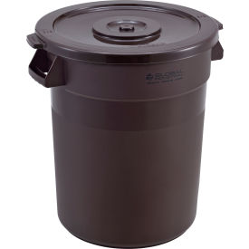 Global Industrial™ Plastic Trash Can with Lid - 20 Gallon Brown