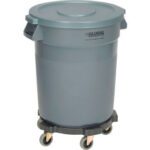 Global Industrial™ Plastic Trash Can with Lid & Dolly - 20 Gallon Gray
