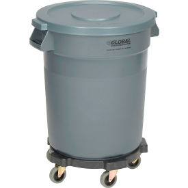 Global Industrial™ Plastic Trash Can with Lid & Dolly - 20 Gallon Gray