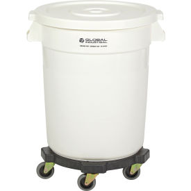 Global Industrial Plastic Trash Can with Lid & Dolly - 20 Gallon White