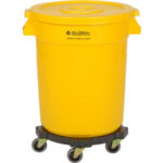 Global Industrial™ Plastic Trash Can with Lid & Dolly - 20 Gallon Yellow