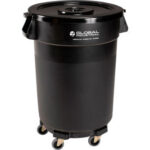 Global Industrial™ Plastic Trash Can with Lid & Dolly - 32 Gallon Black