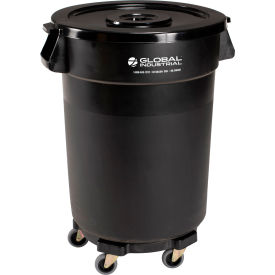 Global Industrial Plastic Trash Can with Lid & Dolly - 32 Gallon Black