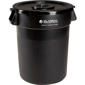 Global Industrial™ Plastic Trash Can with Lid - 32 Gallon Black