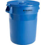 Global Industrial™ Plastic Trash Can with Lid - 32 Gallon Blue