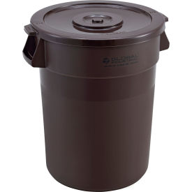 Global Industrial™ Plastic Trash Can with Lid - 32 Gallon Brown