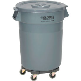 Global Industrial™ Plastic Trash Can with Lid & Dolly - 32 Gallon Gray